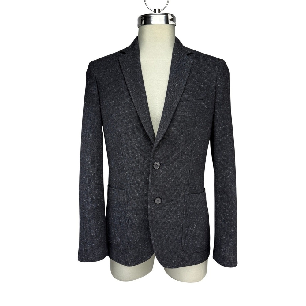 COUNTRY ROAD Wool Silk Blend Italian Fabric Mario Fiaschi Black Blue Blazer 36R